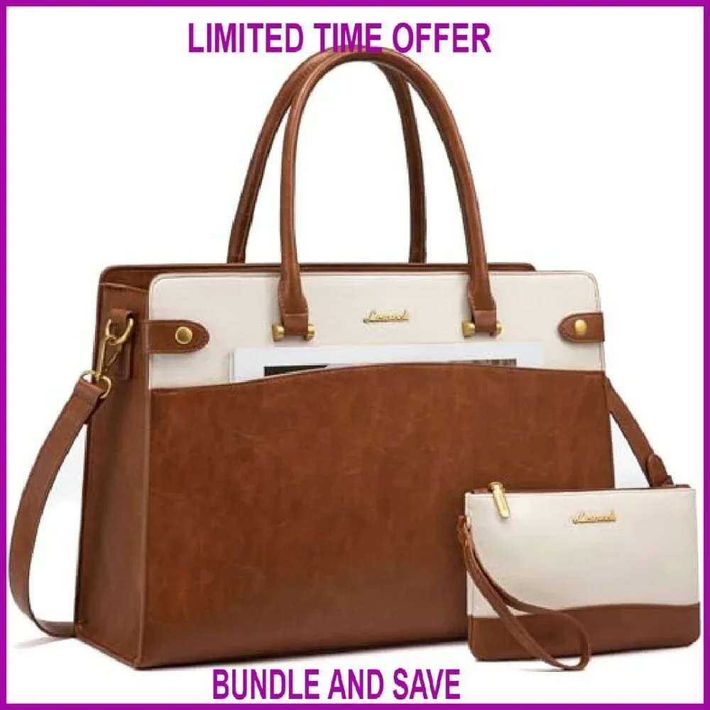 17 Inch Laptop Tote Bag Waterproof Leather Professional Work Briefcase Shoulder